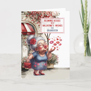 Grandson Blowing Kisses Valentine's Wishes Holiday Card