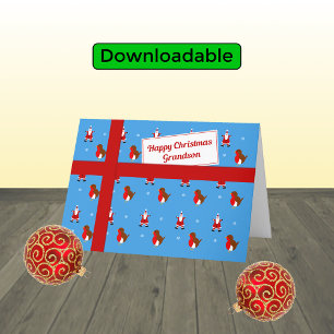 Grandson blue Christmas parcel Holiday Card