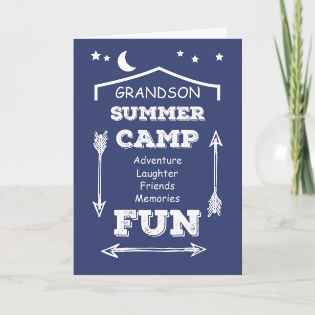Grandson Camp Fun Navy Blue, Thinking of You Card (Front)