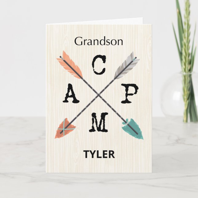Grandson Camp Personalize Name Arrows Card (Front)