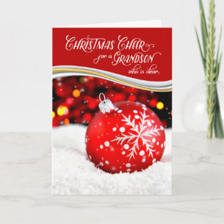 Grandson Christmas Cheer Red Ornament Holiday Card