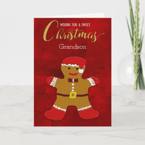Grandson Christmas Gingerbread Man Santa Holiday Card