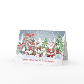 Grandson Christmas Santa Snowman Rudolph Card