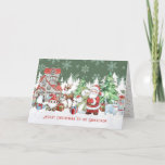Grandson Christmas Santa Snowman Rudolph Card<br><div class="desc">Greeting card for Grandson with Christmas images of Santa Claus,  Snowman,  Reindeer Rudolph,  Penguin and Santa cat in winter snowy forest</div>