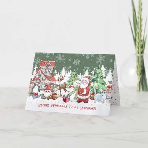 Grandson Christmas Santa Snowman Rudolph Card