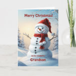 Grandson Christmas Snowman  Holiday Card<br><div class="desc">A festive winter scene showing a cheerful snowman in a red hat and scarf. Wish your grandson a merry Christmas with a lovely snowman card.</div>