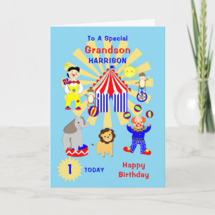 Grandson Circus Clown Fun Happy Birthday Card