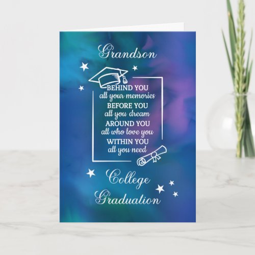 Grandson College Graduation Quote Blue Watercolor
