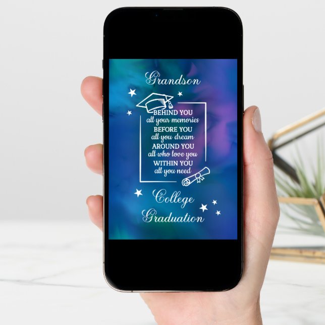 Grandson College Graduation Quote Blue Watercolor Card (Front Digital)