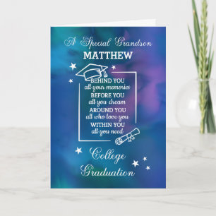 Grandson College Graduation Quote Blue Watercolor Card