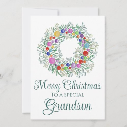 Grandson colorful Christmas Wreath Holiday Card