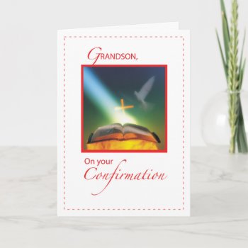 Grandson Confirmation Dove  Bible  Cross Card by Religious_SandraRose at Zazzle
