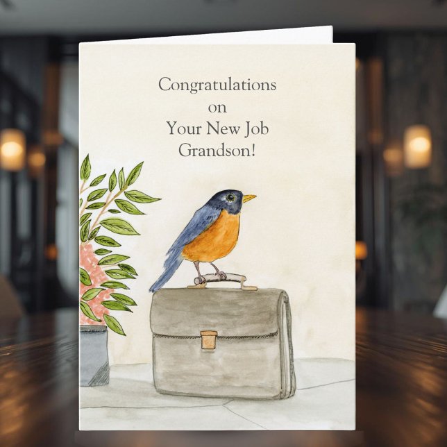 Grandson Congratulations New Job Robin Card (Creator Uploaded)