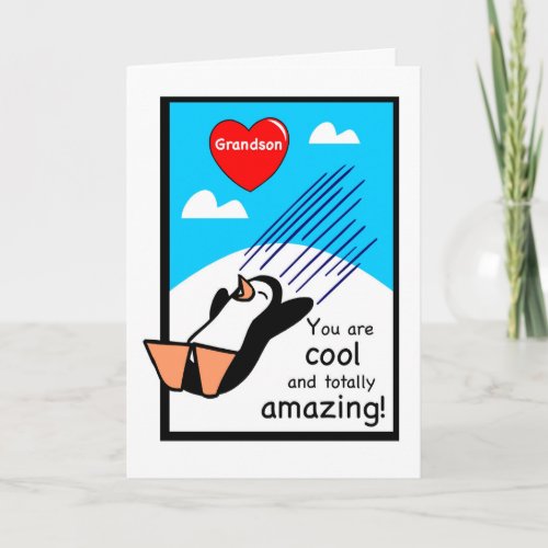 Grandson Cool Valentine Penguin Holiday Card