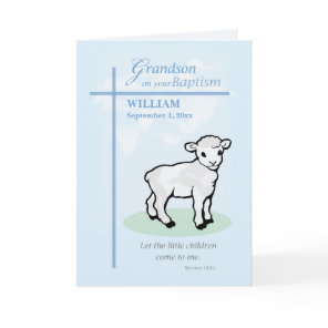 Grandson Custom Name and Date Baptism Blue Lamb Card