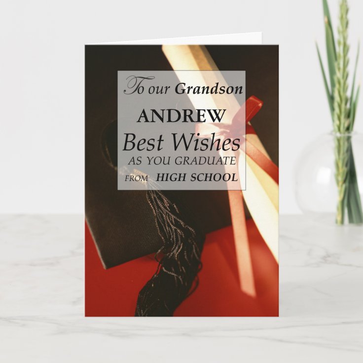 Grandson Custom Name High School Graduation Card | Zazzle