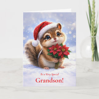Grandson Cute Christmas Happy Holidays Chipmunk  Card