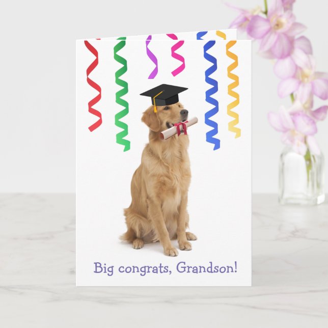 Grandson Cute Dog Graduation  Card (Orchid)