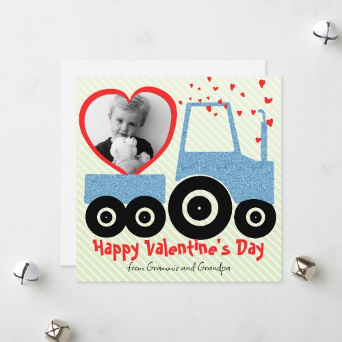 Grandson Cute Farm Heart Boy Valentines Day Photo Holiday Card