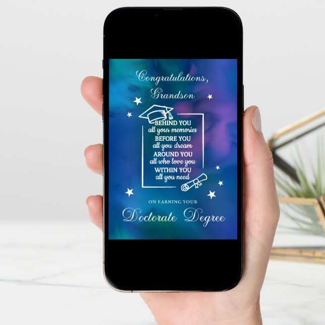 Grandson Doctorate PHD Graduation Congratulations  Card (Front Digital)