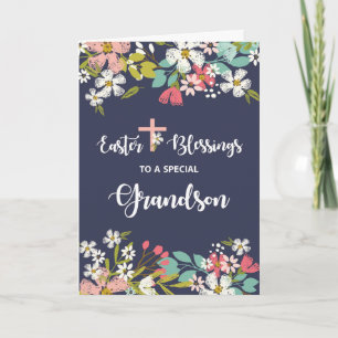Grandson Easter Blessings of Risen Christ Flowers Card