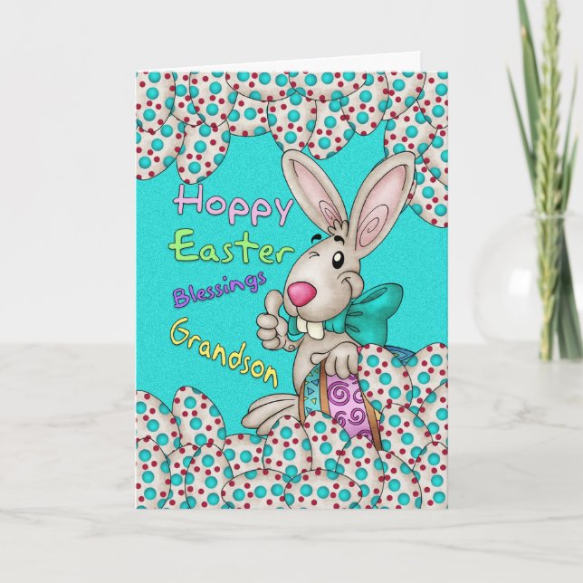 Grandson Easter Card With Easter Bunny And Eggs (Front)