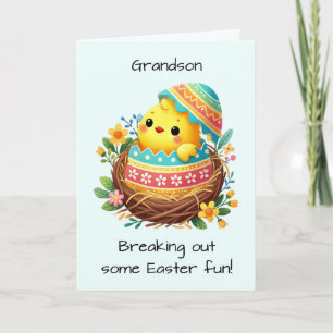 Grandson Easter Chick Breaking Out of Shell Nest Card