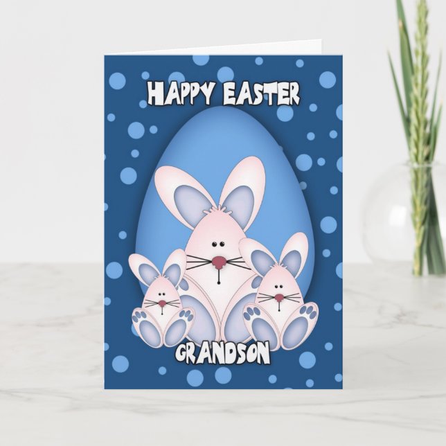 Grandson Easter Greeting Card With Cute Rabbits (Front)