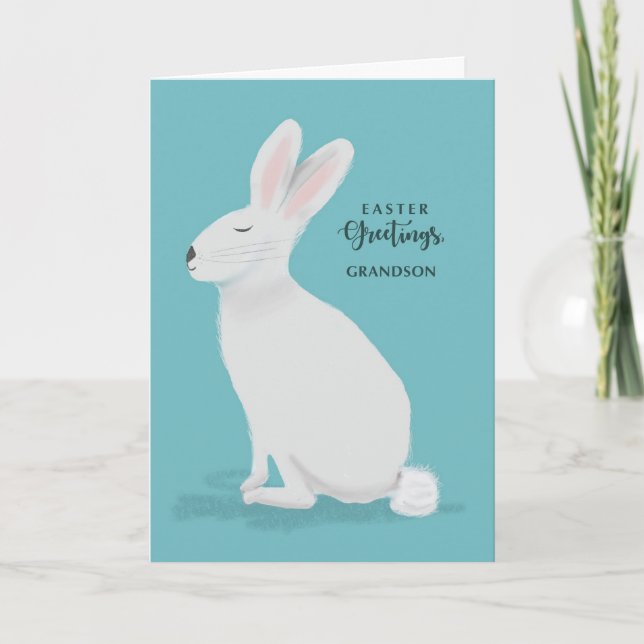 Grandson Easter Greetings White Rabbit Card (Front)
