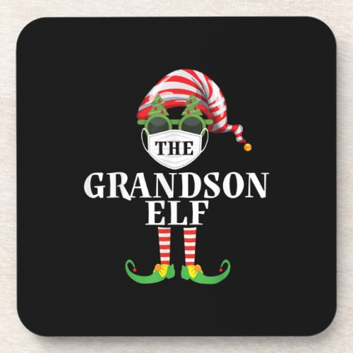 Grandson Elf Matching Christmas Beverage Coaster