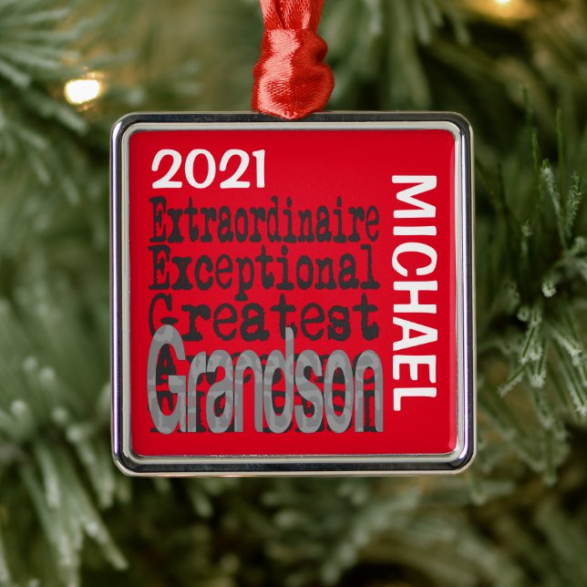 Grandson Extraordinaire CUSTOM Metal Ornament (Tree)