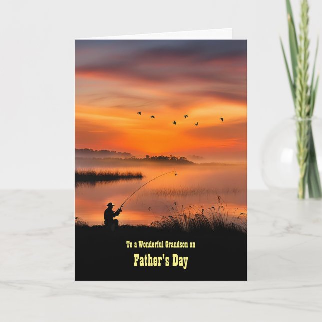 Grandson Fathers Day Outdoors Fishing  Card (Front)