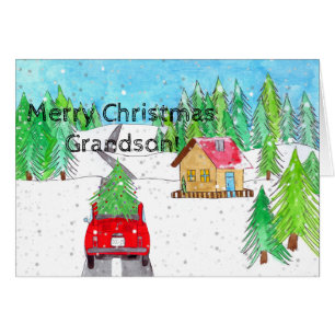 Grandson Fiat 500 in Snowy Forest Customizable  Cards