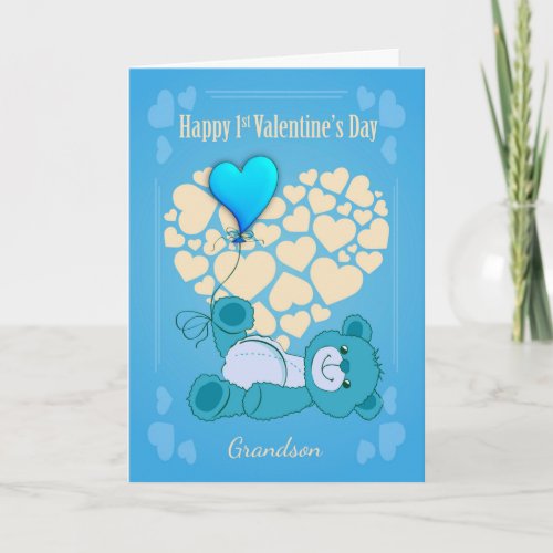 Grandson First 1st Valentines Day With Teddy Bea Holiday Card