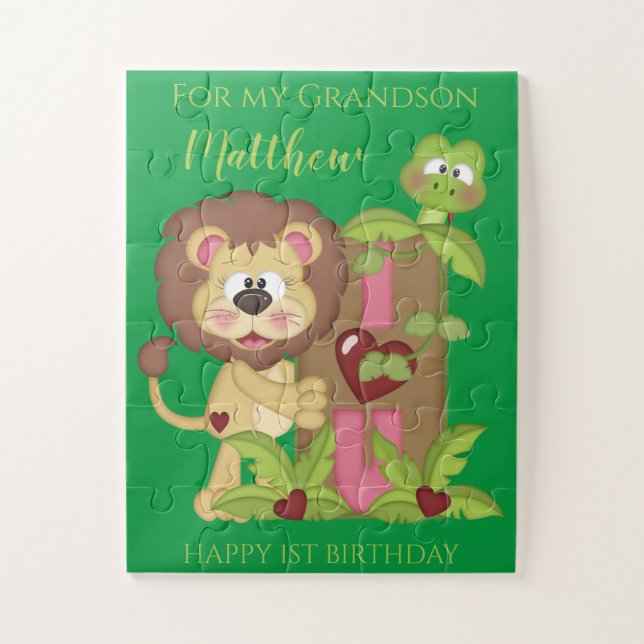 Grandson First Birthday Cute Lion Jigsaw Puzzle (Vertical)