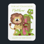 Grandson First Birthday Cute Lion Photo Card Magnet<br><div class="desc">Grandson First Birthday Cute Lion Photo Card</div>