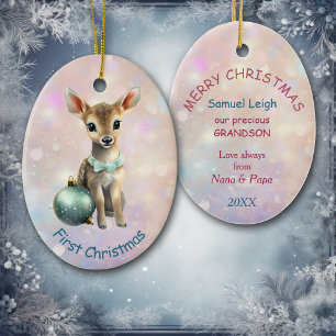 Grandson First Christmas Kitten Ceramic Ornament
