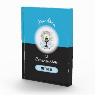 Grandson First Communion, Blue Cup Acrylic Award