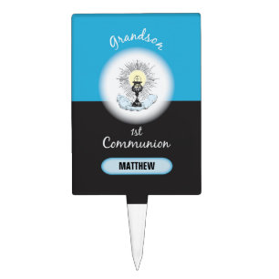 Grandson First Communion, Blue Cup Cake Topper