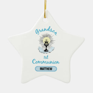 Grandson First Communion, Blue Cup Ceramic Ornament