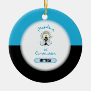 Grandson First Communion, Blue Cup Ceramic Ornament