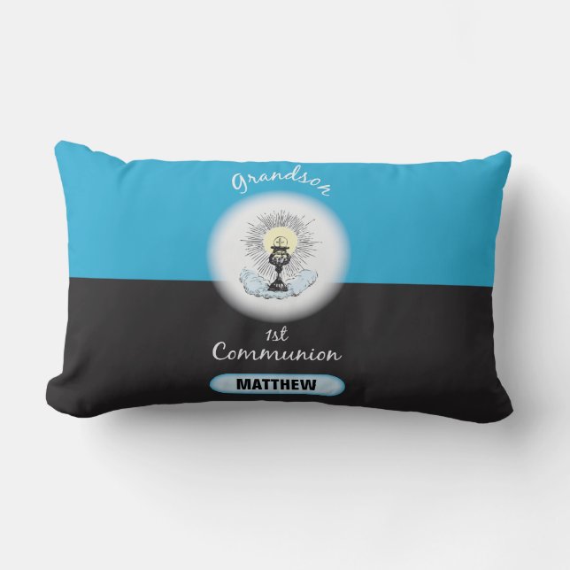 Grandson First Communion, Blue Cup Lumbar Pillow (Front)