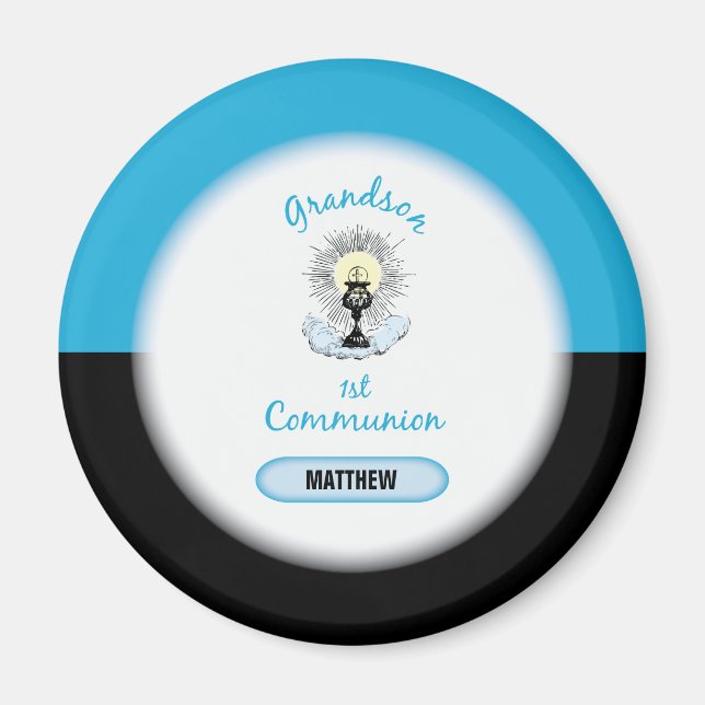 Grandson First Communion, Blue Cup Magnet (Front)