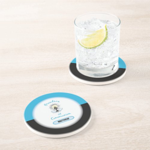 Grandson First Communion Blue Cup Sandstone Coaster