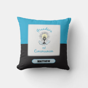 Grandson First Communion, Blue Cup Throw Pillow