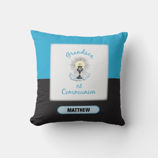 Grandson First Communion, Blue Cup Throw Pillow (Front)
