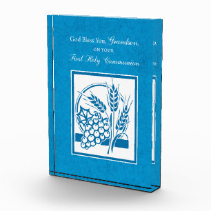 Grandson First Communion Blue, Wheat, Grapes Award