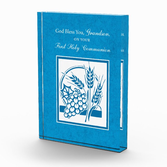 Grandson First Communion Blue, Wheat, Grapes Award (Right)