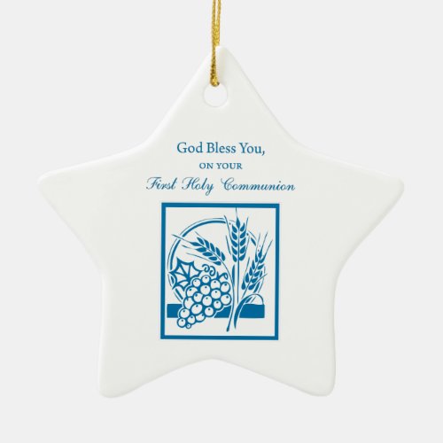 Grandson First Communion Blue Wheat Grapes Ceramic Ornament