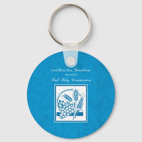 Grandson First Communion Blue Wheat Grapes Keychain